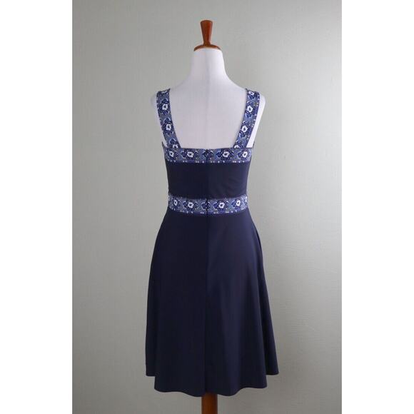 JUDE CONNALLY $168 Smooth Stretch Navy Floral Tile Trim Tank Dress Size XS - Picture 4 of 6